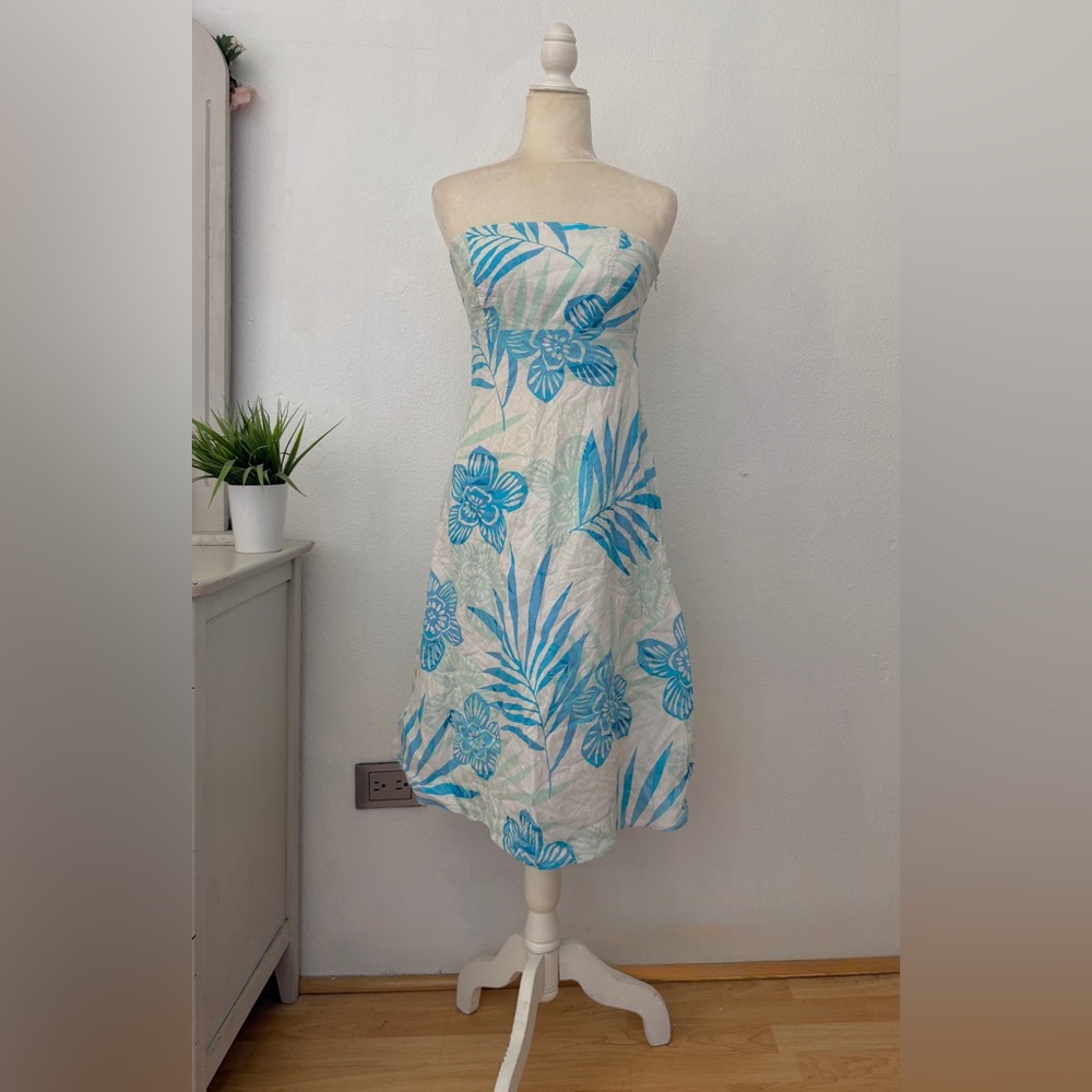 GAP Strapless White Dress with Turquoise Floral Print size 4